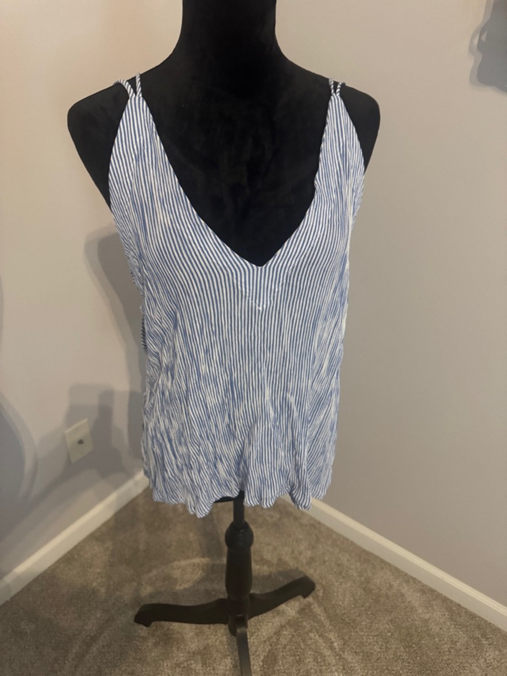 Lulu's Blue and White Vertical Stripe V-Neck Tank